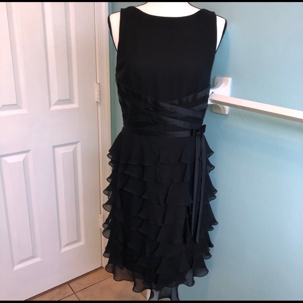 Kay Unger Black Sleeveless Black Ruffle Silk Dress